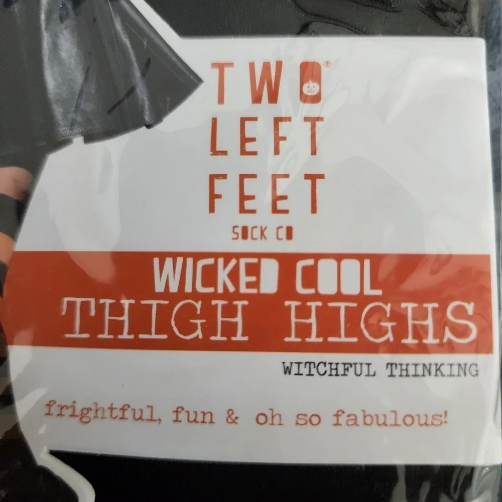 NWT Two Left Feet Wicked Cool Thigh Highs Orange Black Striped Halloween Tights